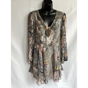 V Christina Y2K Embellished V Neck Paisley Mini Dress Sze S Chiffon Witchy Gypsy
